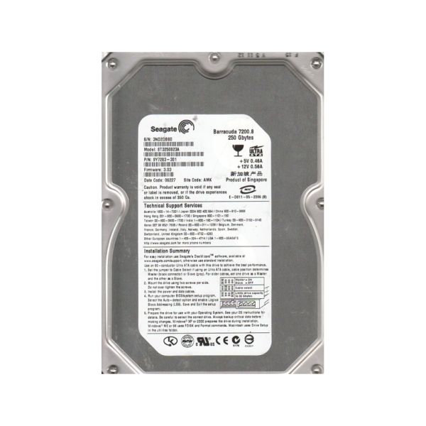 9Y7283-301 Seagate BarraCuda 7200.8 250GB 7200RPM ATA-100 8MB Cache 3.5-inch Hard Drive