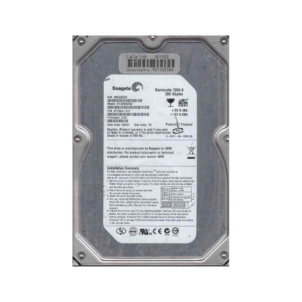 9Y7283-511 Seagate BarraCuda 7200.8 250GB 7200RPM ATA-100 8MB Cache 3.5-inch Hard Drive