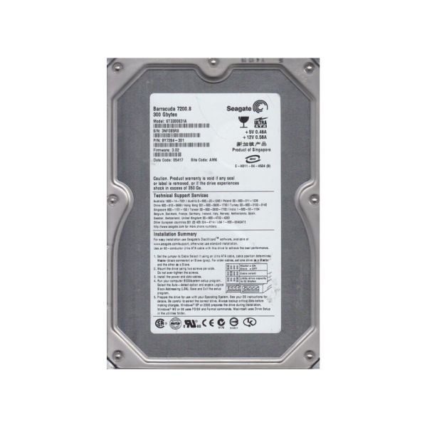 9Y7284-301 Seagate BarraCuda 7200.8 300GB 7200RPM ATA-100 8MB Cache 3.5-inch Hard Drive