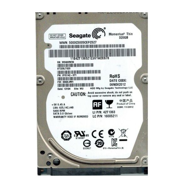 9YG142-071 Seagate Momentus Thin 320GB 5400RPM SATA 3Gb/s 16MB Cache 2.5-inch Hard Drive