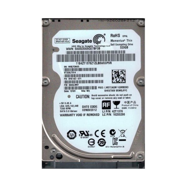 9YK142-071 Seagate Momentus Thin 320GB 7200RPM SATA 3Gb/s 16MB Cache 2.5-inch Hard Drive
