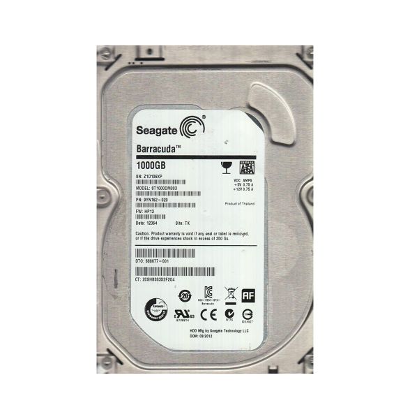 9YN162-020 Seagate BarraCuda 1TB 7200RPM SATA 6Gb/s 64MB Cache 3.5-inch Hard Drive