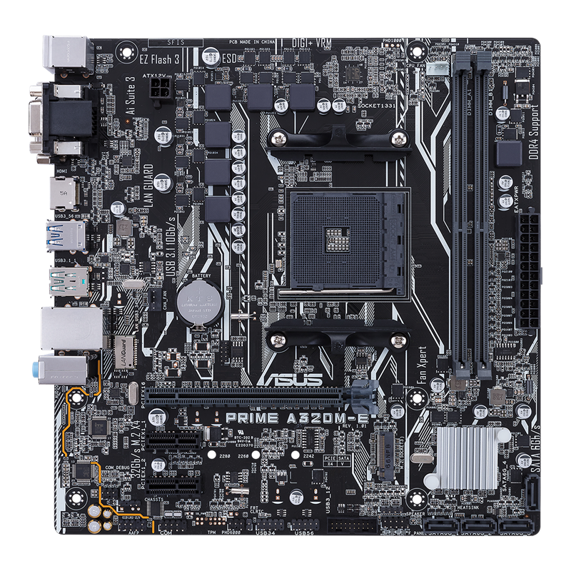 PRIME A320M-E Asus Socket AM4 AMD A320 Chipset Micro-ATX System Board (Motherboard) Supports Ryzen/7th Generation A-series/Athlon DDR4 2x DIMM
