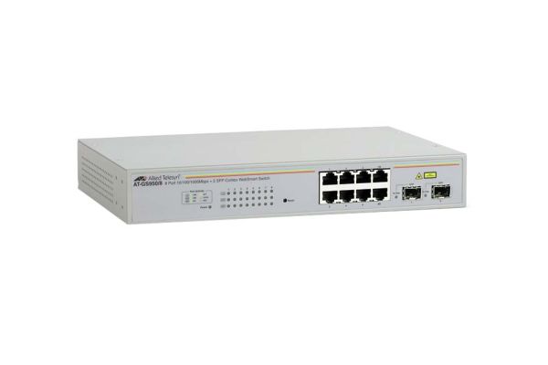AT-GS950/8-50 Allied Telesyn WebSmart 8-Port Gigabit Ethernet Switch 8 x 10/100/1000Base-T LAN 2 x SFP (mini-GBIC) Ethernet Switch