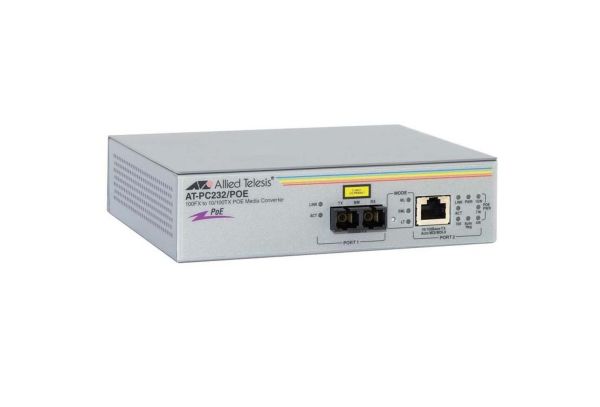 AT-PC232/POE-30 Allied Telesis 10/100TX to 100FX (SC) 2KM Distance Support 2-Port Fast Ethernet POE Switch