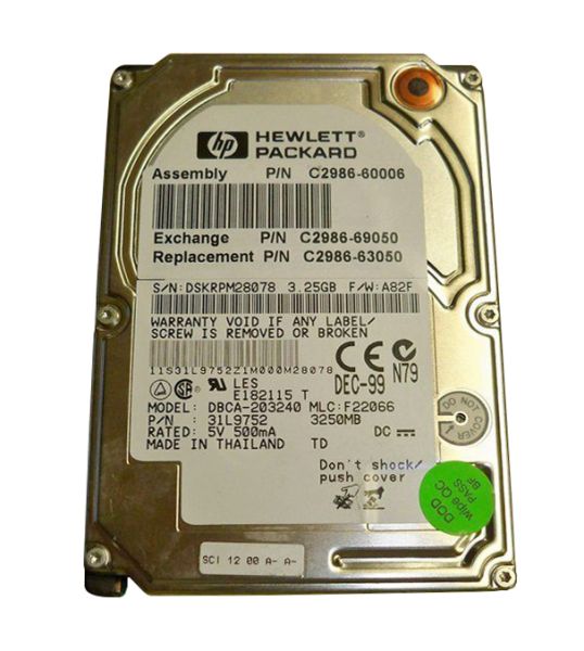 C2986-61001-6GB HP 6GB 4200RPM IDE Ultra ATA-66 2.5-inch Hard Drive