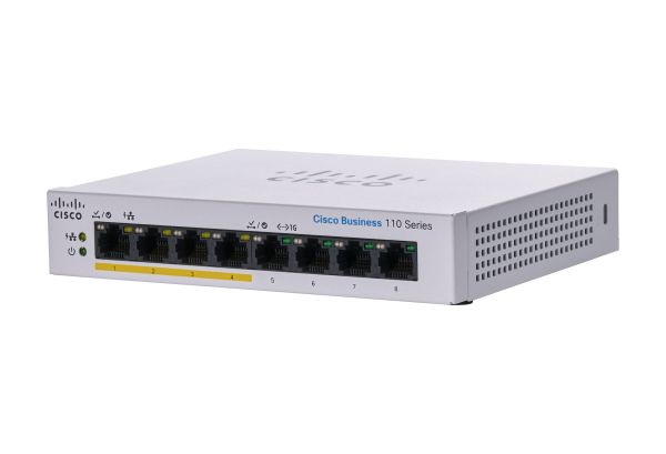CBS110-8PP-D-NA Cisco Business 110 Series CBS110-8PP 4 x Ports 10/100/1000Base-T + 4 x Ports PoE 1000Base-T Layer 2 Unmanaged Desktop Gigabit Ethernet Network Switch