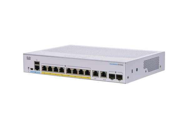 CBS250-8FP-E-2G Cisco Business 250 Series 8 x Ports PoE+ 1000Base-T + 2 x Ports Combo SFP 1U Rack-mountable Layer 3 Managed Smart Switch