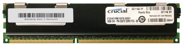 CT204872BB1067Q Crucial Technology 16GB DDR3-1066MHz PC3-8500 ECC Registered CL7 240-Pin DIMM 1.35V Low Voltage Quad Rank Memory Module
