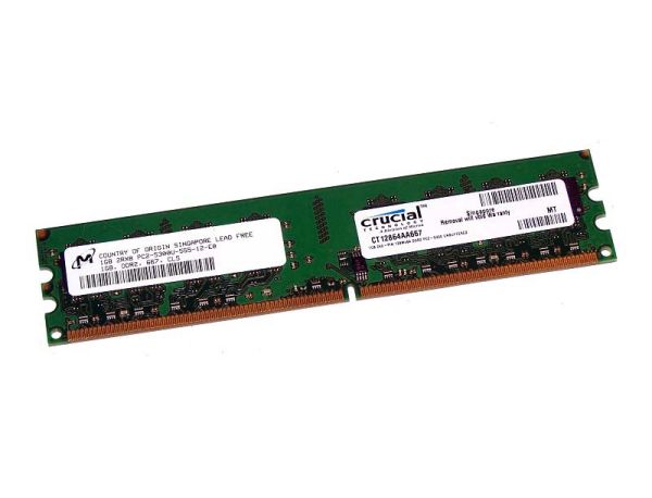 CT12864AA667.I16F Crucial Technology 1GB DDR2-667MHz PC2-5300 non-ECC Unbuffered CL5 240-Pin DIMM 1.8V Memory Module