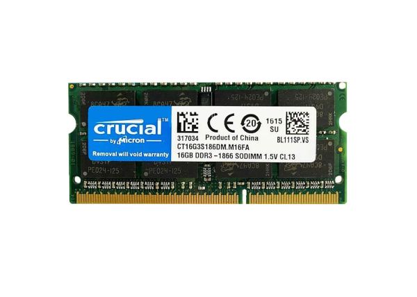CT16G3S186DM Crucial Technology 16GB DDR3-1866MHz PC3-14900 non-ECC Unbuffered CL13 204-Pin SODIMM 1.35V Low Voltage Memory Module
