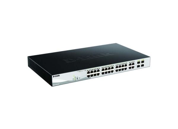 DGS-1210-24P D-Link 24-Port Gigabit PoE Smart Managed Switch with 4 SFP Ports (12 x PoE Ports), 193 W Power Budget, Enhanced L2 Switching and Security