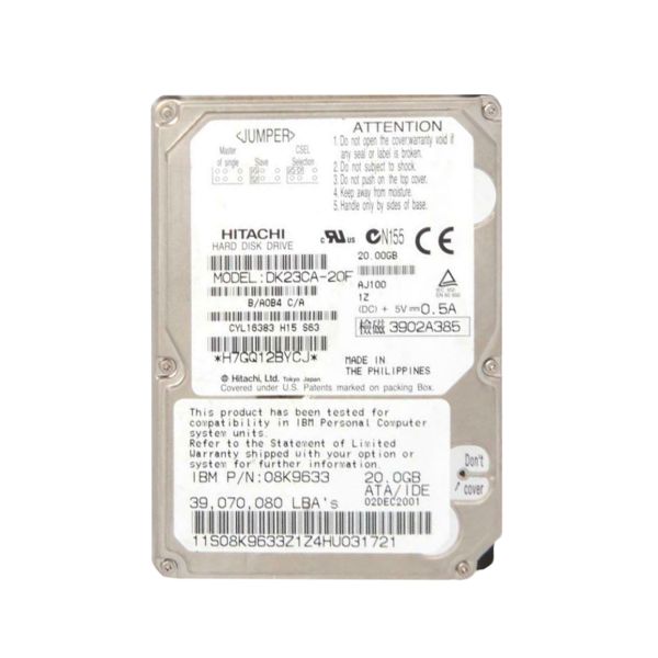 DK23CA-20F Hitachi 20GB 4200RPM ATA-100 2MB Cache 2.5-inch Hard Disk Drive