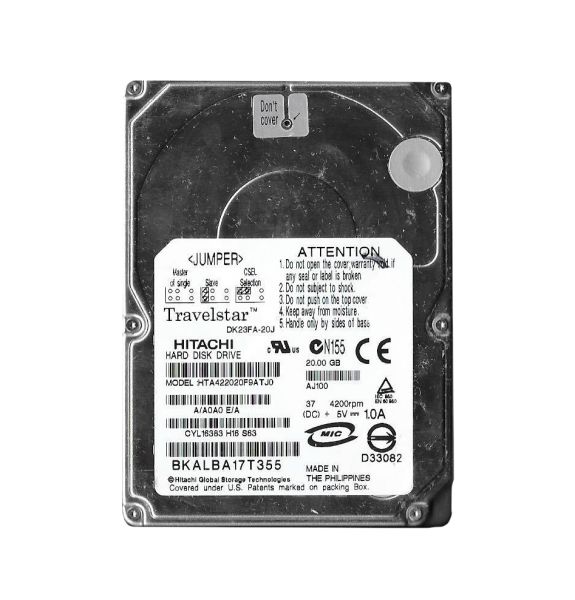 DK23FA-20J Hitachi Endurastar J4K20 20GB 4200RPM ATA-100 8MB Cache 2.5-inch Hard Disk Drive
