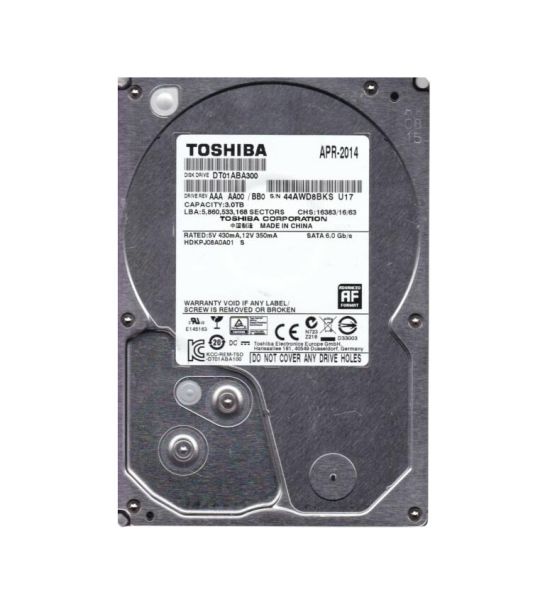 DT01ABA300 Toshiba 3TB 5900RPM SATA 6GB/s 32MB Cache 3.5-inch Hard Disk Drive