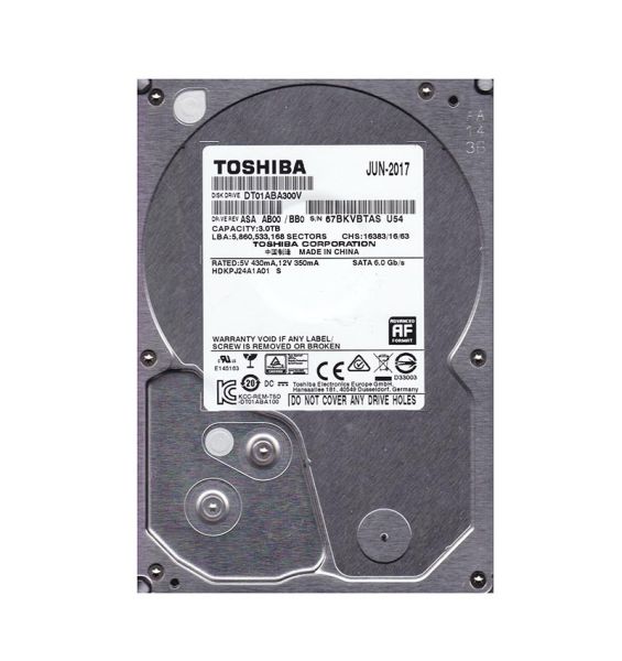 DT01ABA300V Toshiba 3TB 5900RPM SATA 6GB/s 32MB Cache 3.5-inch Hard Disk Drive