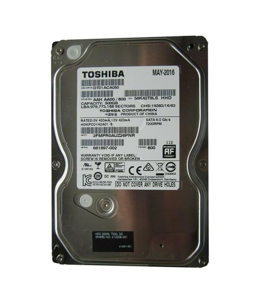 DT01ACA050 Toshiba 500GB 7200RPM 32MB Cache 3.5-inch SATA 6GB/s Hard Drive