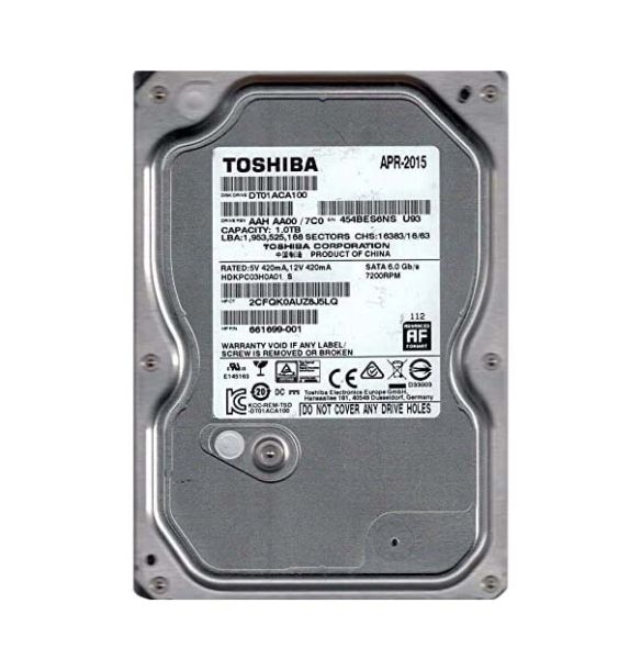 DT01ACA100V Toshiba 1TB 7200RPM SATA 6GB/s 32MB Cache 3.5-inch Hard Disk Drive