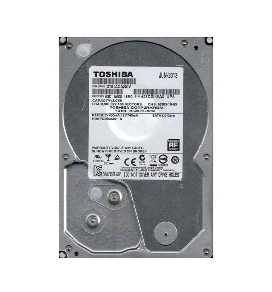 DT01ACA200V Toshiba 2TB 7200RPM SATA 6GB/s 64MB Cache 3.5-inch Hard Disk Drive