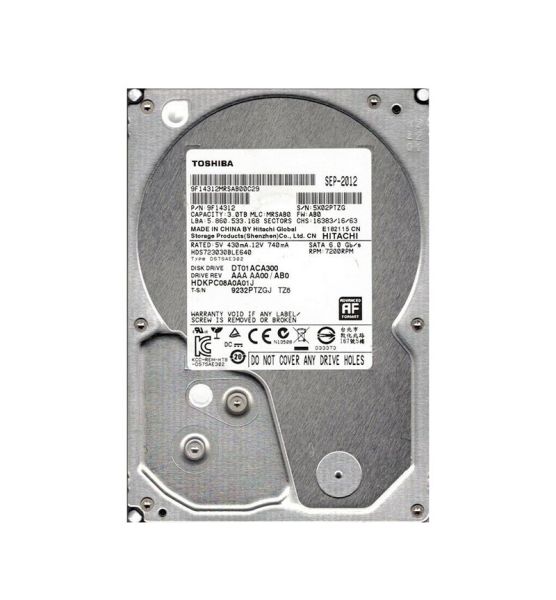 DT01ACA300 Toshiba 3TB 7200RPM 64MB Cache 3.5-inch SATA 6GB/s Hard Drive