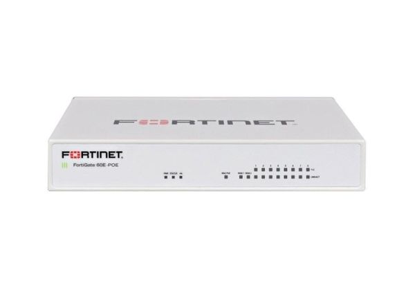 FG-60E-POE-BDL-811-12 Fortinet FortiGate 60E-POE 10 x Ports GE RJ-45 + 8 x Ports PoE/PoE+ + 2 x Ports WAN 1U Managed Network Security/Firewall Appliance with 1Y 24X7 FC