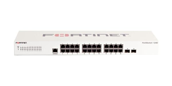 FS-124D Fortinet FortiSwitch 100 Series 124D 24 x Ports 1000Base-T + 2 x Gigabit SFP Ports Layer 2 Managed 1U Rack-mountable Gigabit Ethernet Network Switch