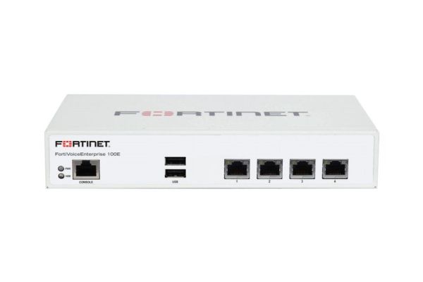 FVE-100E-BDL-311-12 Fortinet FortiVoice Enterprise FVE-100E 1000Base-T GbE 4 x RJ-45 Management Port Desktop VoIP Gateway