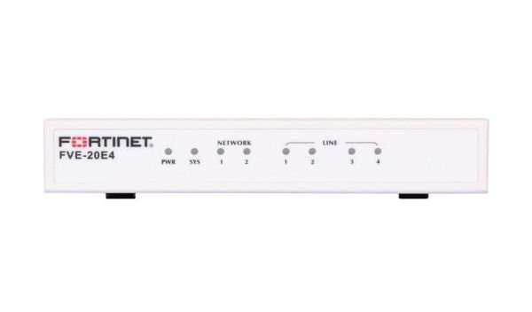 FVE-20E4-BDL-311-60 Fortinet FVE-20E4 + 2 x 10/100 ports + 4 x FXO 8GB storage 20 Extensions 4 VoIP trunks H/W+ 3Y Gateway