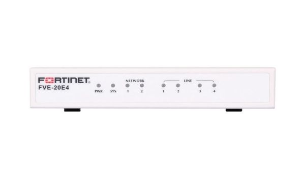 FVE-20E4 Fortinet 20E4 + 2 x 10/100 ports + 4 x FXO + 2 x 1000Base-T 8 GB storage 20 endpoints 4 VoIP trunks Router Gateway