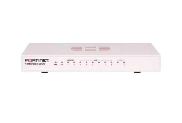 FVE-50E6-BDL-311-60 Fortinet FVE-50E6 + 2 x 10/100 ports + 6 x FXO 8GB Storage, 50 Extensions and 8 VoIP trunks H/W+ 5Y Gateway