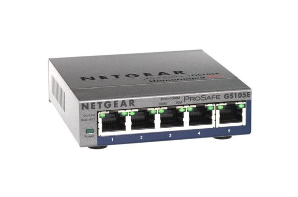 GS105E-200UKS Netgear Prosafe GS105E 5 x RJ-45 Ports 10/100/1000Base-T Layer 2 Unmnaged Gigabit Ethernet Network Switch