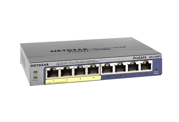 GS108PE-300EUS Netgear Prosafe GS108P 4 x RJ-45 Ports PoE 10/100/1000Base-T + 4 x RJ-45 Ports Layer 2 Unmanaged Gigabit Ethernet Network Switch