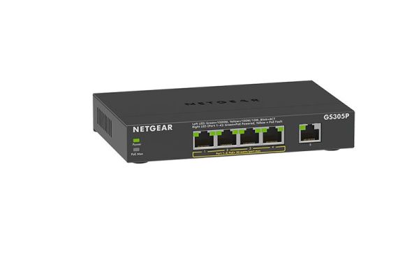 GS305Pv2 Netgear 300 Series GS305P 4 x Ports PoE+ 10/100/1000Base-T + 1 x Port 1000Base-T Unmanaged Gigabit Ethernet Network Switch