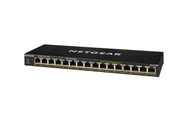 GS316P Netgear 300 Series GS316P 15 x RJ-45 Ports PoE+ 1000Base-T + 1 x SFP Port Layer 3 Managed Gigabit Ethernet Plus Network Switch