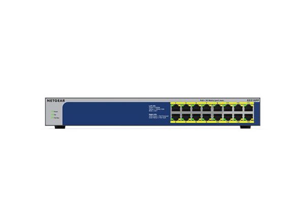 GS516PP Netgear Prosafe JGS500 Series GS516PP 16 x RJ-45 Ports PoE+ 10/100/1000Base-T Layer 2 Unmanaged Gigabit Ethernet Network Switch