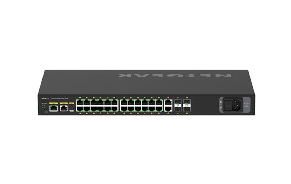 GSM4230P Netgear M4250 Series M4250-26G4F-PoE+ 24 x RJ-45 Ports PoE+ 1000Base-T + 2 x RJ-45 Ports + 4 x SFP Ports Layer 3 Managed 1U Rack-mountable Gigabit Ethernet Network Switch