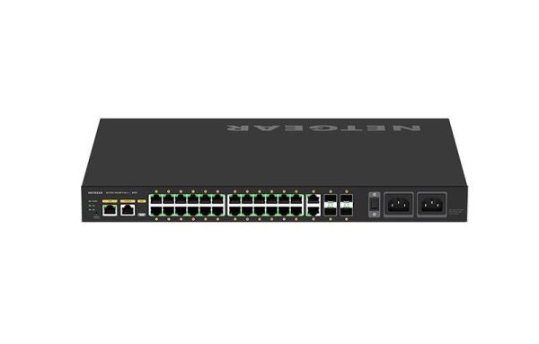 GSM4230UP Netgear M4250 Series M4250-26G4F-PoE++ 24 x RJ-45 Ports PoE+ 1000Base-T + 2 x RJ-45 Ports + 4 x SFP Ports Layer 3 Managed 1U Rack-mountable Gigabit Ethernet Network Switch