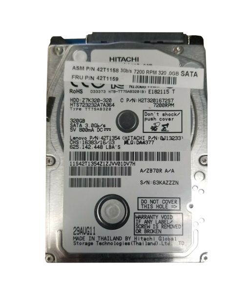 H2T3201672S Hitachi Travelstar 7K500 320GB 7200RPM SATA 3GB/s 16MB Cache 2.5-inch Hard Disk Drive