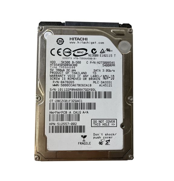 H2T500854S Hitachi Travelstar 5K500.B 500GB 5400RPM SATA 1.5GB/s 8MB Cache 2.5-inch Hard Disk Drive