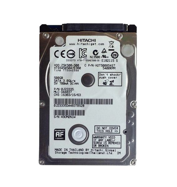 H2T500854S7 Hitachi Travelstar Z5K500 500GB 5400RPM SATA 3GB/s 8MB Cache 2.5-inch Hard Disk Drive