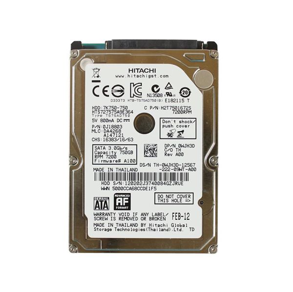 H2T7501672S Hitachi Travelstar 7K750 750GB 7200RPM SATA 3GB/s 16MB Cache 2.5-inch Hard Disk Drive