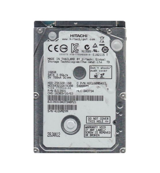 HCC543216A7A380 Hitachi CinemaStar Z5K320 160GB 5400RPM SATA 3Gb/s 8MB Cache 2.5-inch Hard Drive