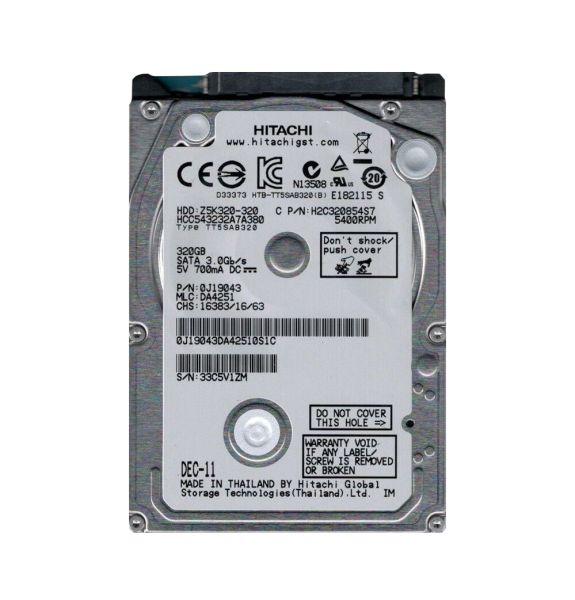 HCC543232A7A380 Hitachi CinemaStar Z5K320 320GB 5400RPM SATA 3Gb/s 8MB Cache 2.5-inch Hard Drive
