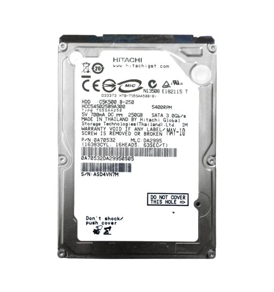 HCC545025B9A300 Hitachi CinemaStar C5K500 250GB 5400RPM SATA 3Gb/s 8MB Cache 2.5-inch Hard Drive