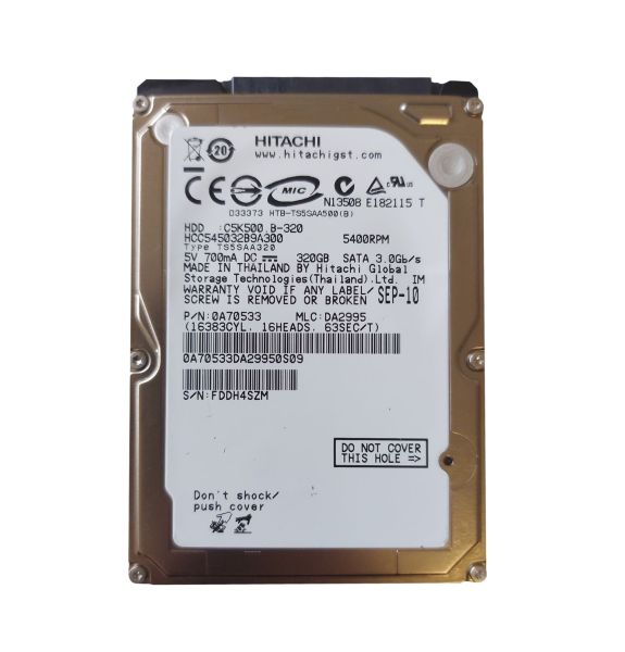 HCC545032B9A300 Hitachi CinemaStar C5K500 320GB 5400RPM SATA 3Gb/s 8MB Cache 2.5-inch Hard Drive