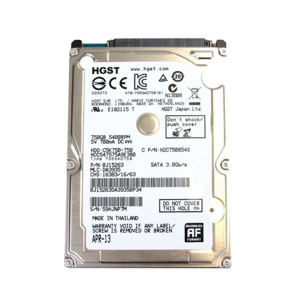 HCC547575A9E380 Hitachi CinemaStar C5K750 750GB 5400RPM SATA 3Gb/s 8MB Cache 2.5-inch Hard Drive
