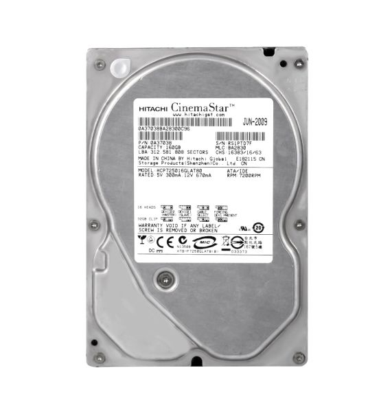 HCP725016GLAT80 Hitachi CinemaStar P7K500 160GB 7200RPM ATA-133 8MB Cache 3.5-inch Hard Drive