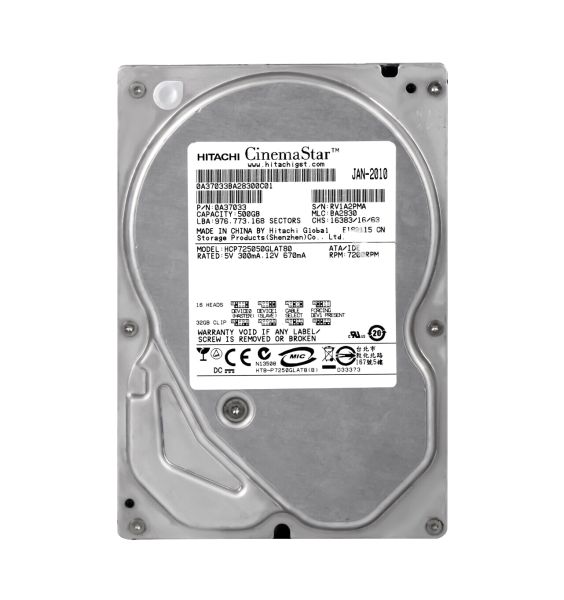 HCP725050GLAT80 Hitachi CinemaStar P7K500 500GB 7200RPM ATA-133 8MB Cache 3.5-inch Hard Drive