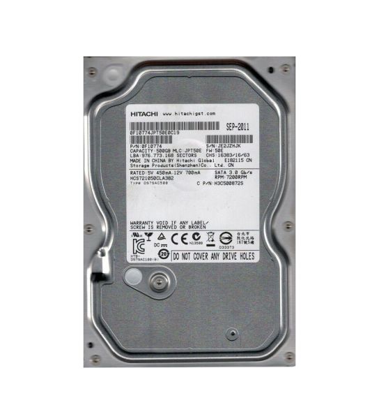 HCS721050CLA382 Hitachi CinemaStar 7K1000.C 500GB 7200RPM SATA 3Gb/s 8MB Cache 3.5-inch Hard Drive