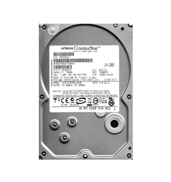 HCS721075KLA330 Hitachi CinemaStar 7K1000 750GB 7200RPM SATA 3Gb/s 32MB Cache 3.5-inch Hard Drive